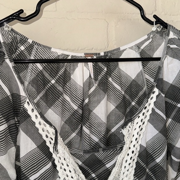 Free Peoplee dress boho plaid crochet medium bohemian grunge - Picture 3 of 6